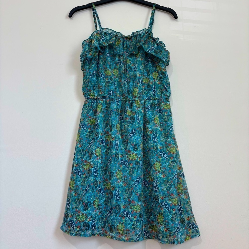 Mossimo Boho Blue Green Sleeveless Ruffle tank top Sundress Dress Size S